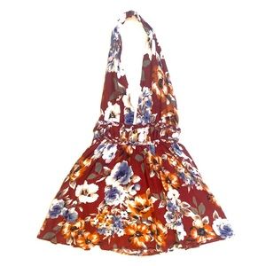 Dainty Hooligan maroon floral halter mini dress